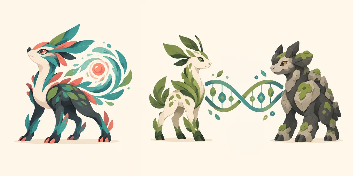 Concept comparison showing one species-bound move beside a separate Genetics inheritance path that does not connect to it