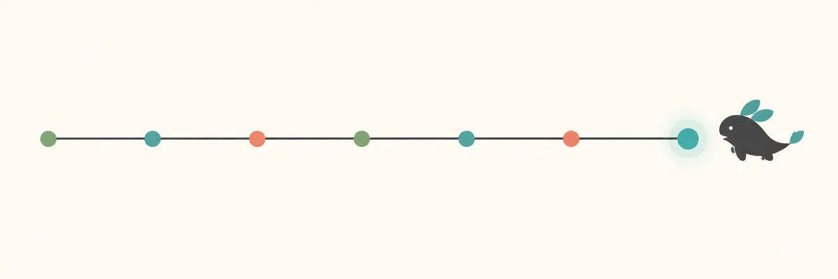 Text-free editorial path with several ordinary move milestones leading to one highlighted final unlock