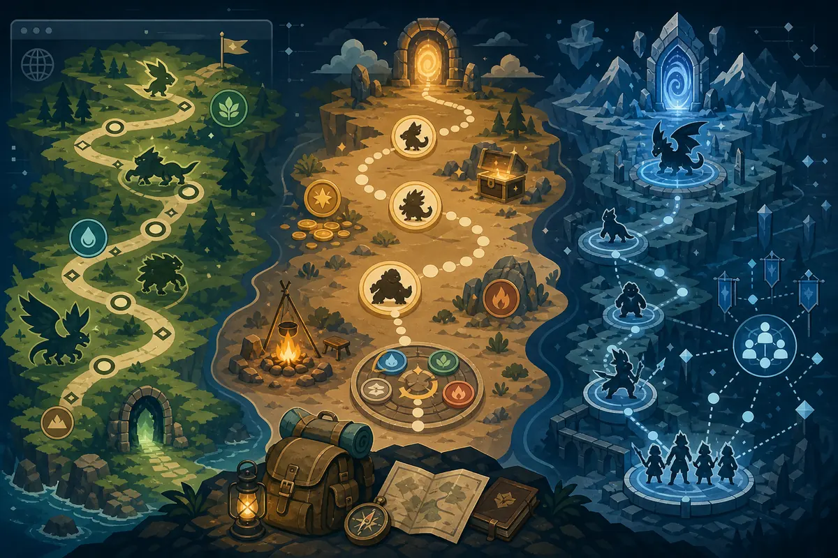 Carte editoriale comparant RPG Pokemon navigateur, idle RPG et options telechargeables
